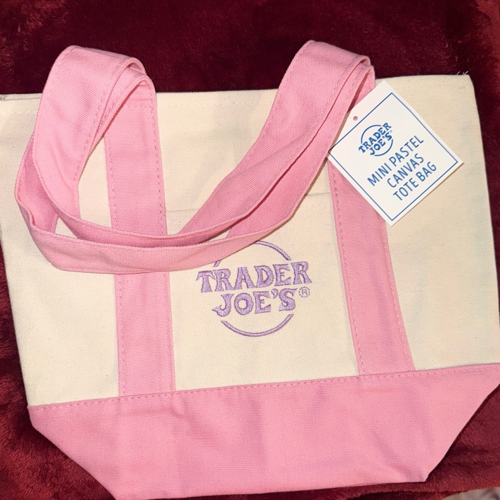 NWT TRADE JOES Pink and Cream Canvas Tote Bag COLLECTION